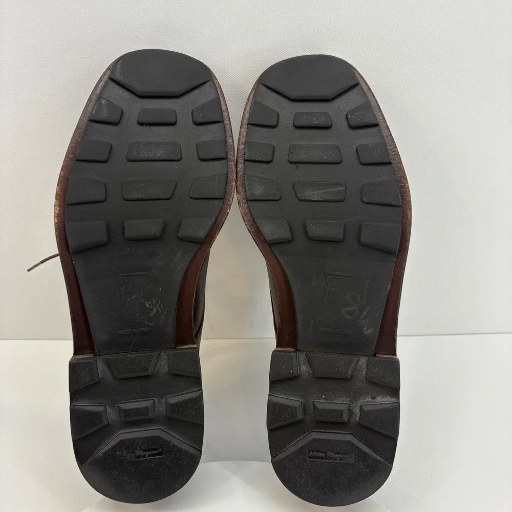 Salvatore Ferragamo Mens‎ Dark Brown Leather Square Toe Lace Up Dress Shoes